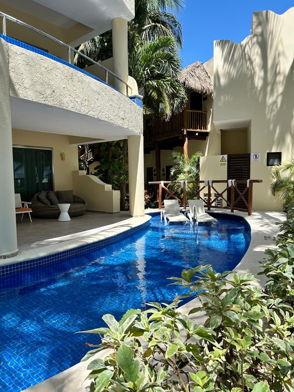 Beautiful blue wading pool at El Dorado Maroma