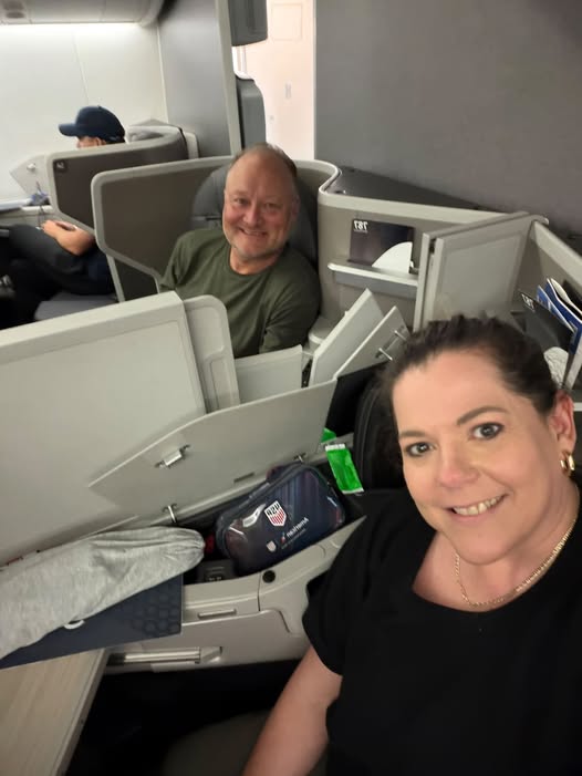 Lie-flat business-class seats on the overnight flight to Europe for a river cruise