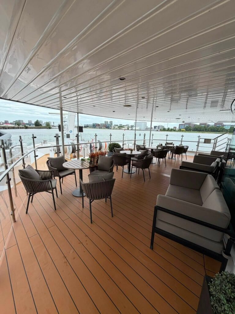 Sun deck of the Avalon Vista river cruise ship on the Rhine