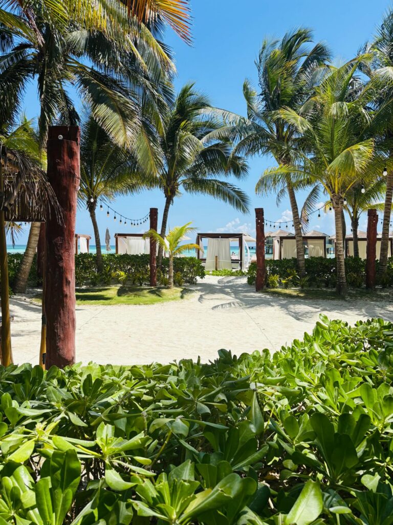 Beach beds on the sand at El Dorado Maroma in the Riviera Maya